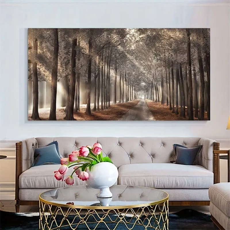 1 Stück Natur Sonnenschein Leinwandmalerei, Bäume Poster, Landschaft Wald Wandkunst Bilder, skandinavische Drucke, für Wohnkultur, kein Rahmen