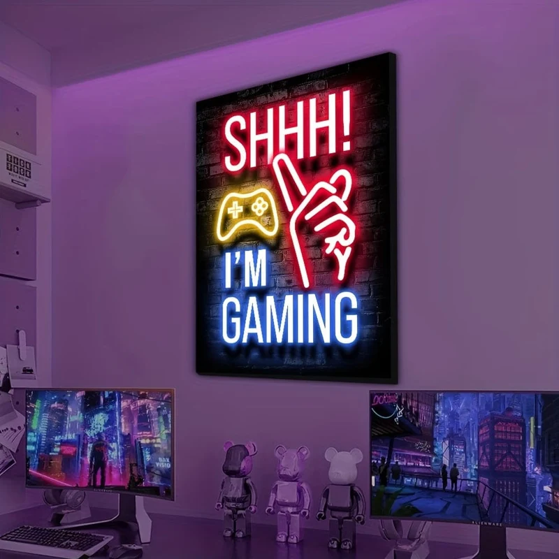 1 Neon-Spielposter – lebendiges Leinwandgemälde für E-Sportzimmer, Spielhalle und Jungenzimmer – perfekte Wanddekoration für Gamer
