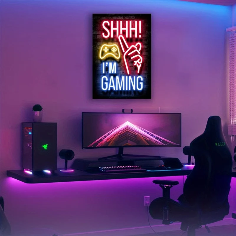 1 Neon-Spielposter – lebendiges Leinwandgemälde für E-Sportzimmer, Spielhalle und Jungenzimmer – perfekte Wanddekoration für Gamer