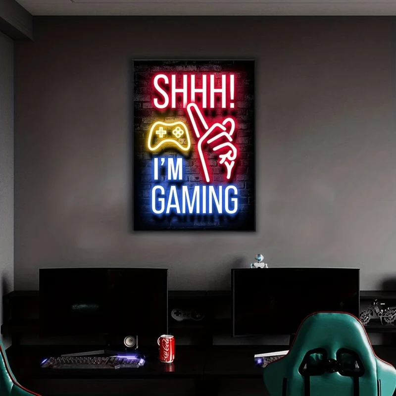 1 Neon-Spielposter – lebendiges Leinwandgemälde für E-Sportzimmer, Spielhalle und Jungenzimmer – perfekte Wanddekoration für Gamer