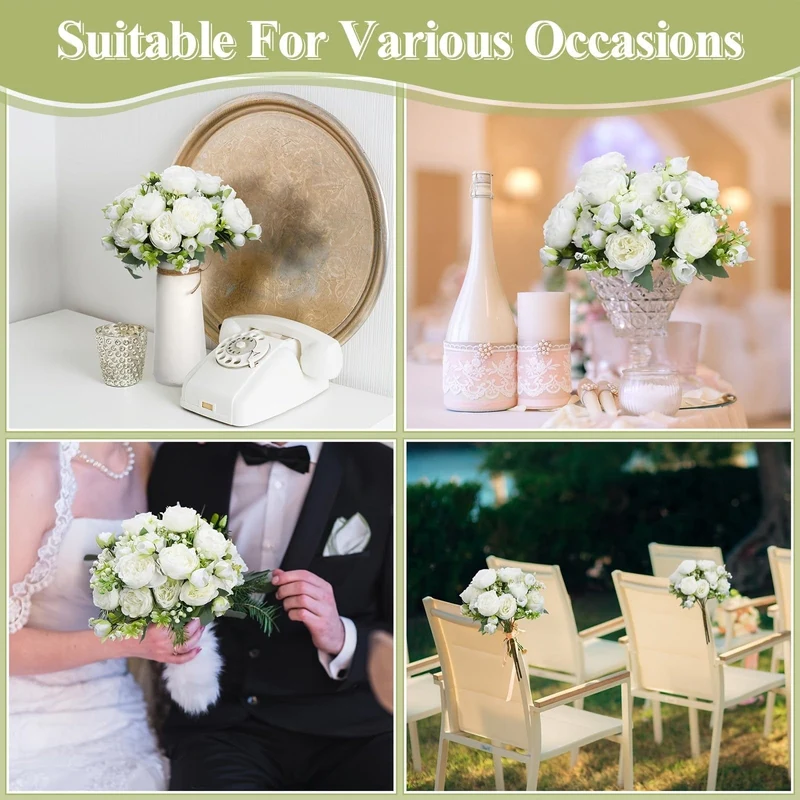 Hochwertiges künstliches Pfingstrosen-Blumenarrangement, 4 Stück, weiße Simulationsblumen für Zuhause, Schreibtisch, Hotel, Hochzeit, Tischdekoration, künstliche Kunststoffdekorationen für St. Patrick's Day und Ostern, ästhetische Raumdekoration