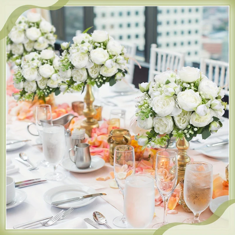 Hochwertiges künstliches Pfingstrosen-Blumenarrangement, 4 Stück, weiße Simulationsblumen für Zuhause, Schreibtisch, Hotel, Hochzeit, Tischdekoration, künstliche Kunststoffdekorationen für St. Patrick's Day und Ostern, ästhetische Raumdekoration