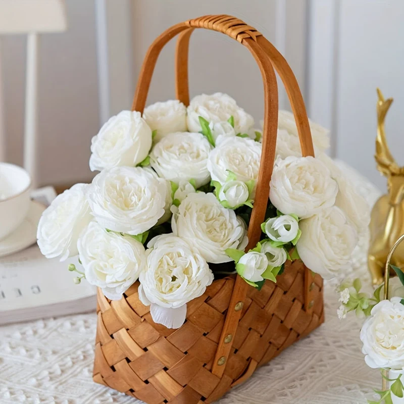 Hochwertiges künstliches Pfingstrosen-Blumenarrangement, 4 Stück, weiße Simulationsblumen für Zuhause, Schreibtisch, Hotel, Hochzeit, Tischdekoration, künstliche Kunststoffdekorationen für St. Patrick's Day und Ostern, ästhetische Raumdekoration