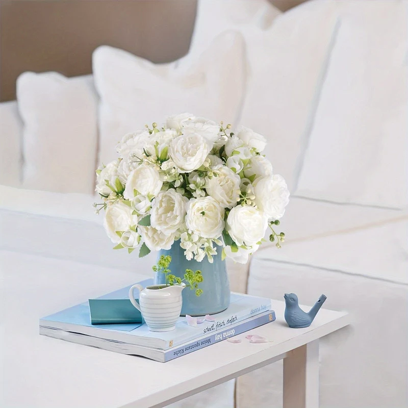Hochwertiges künstliches Pfingstrosen-Blumenarrangement, 4 Stück, weiße Simulationsblumen für Zuhause, Schreibtisch, Hotel, Hochzeit, Tischdekoration, künstliche Kunststoffdekorationen für St. Patrick's Day und Ostern, ästhetische Raumdekoration