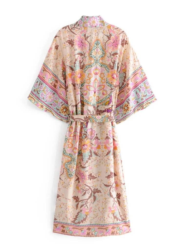 Boho Frauen Pfau Druck Fledermaus Ärmel Strand Böhmischen Kimono Robe Damen V-ausschnitt Quaste Sommer Happie Bikini Abdeckung-ups