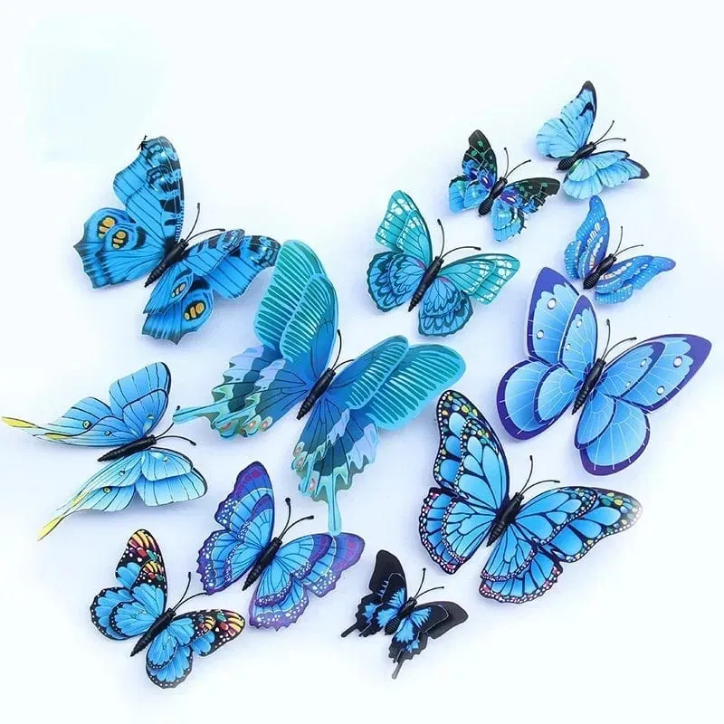 12 stücke 3D Doppel Schicht Schmetterlinge Wand Aufkleber Wohnzimmer Dekor Hochzeit Kinder Dekoration DIY Kunst Magnet