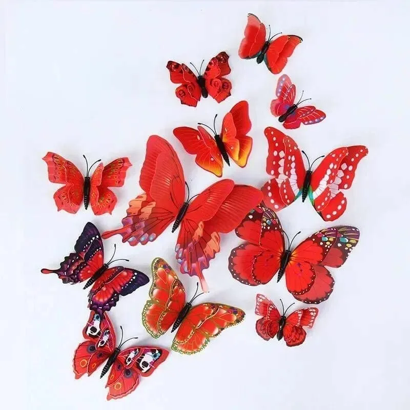 12 stücke 3D Doppel Schicht Schmetterlinge Wand Aufkleber Wohnzimmer Dekor Hochzeit Kinder Dekoration DIY Kunst Magnet
