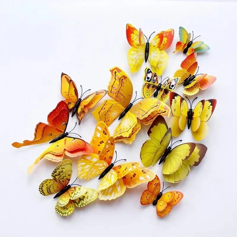 12 stücke 3D Doppel Schicht Schmetterlinge Wand Aufkleber Wohnzimmer Dekor Hochzeit Kinder Dekoration DIY Kunst Magnet