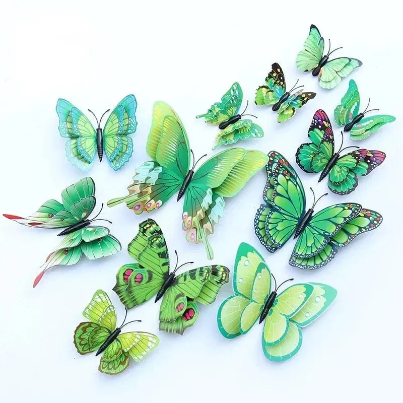 12 stücke 3D Doppel Schicht Schmetterlinge Wand Aufkleber Wohnzimmer Dekor Hochzeit Kinder Dekoration DIY Kunst Magnet