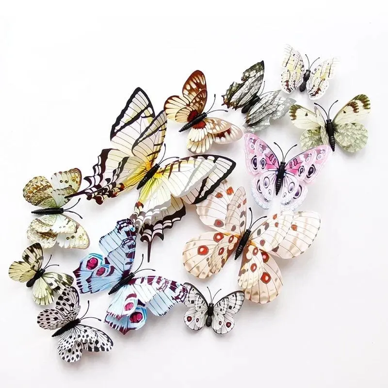 12 stücke 3D Doppel Schicht Schmetterlinge Wand Aufkleber Wohnzimmer Dekor Hochzeit Kinder Dekoration DIY Kunst Magnet