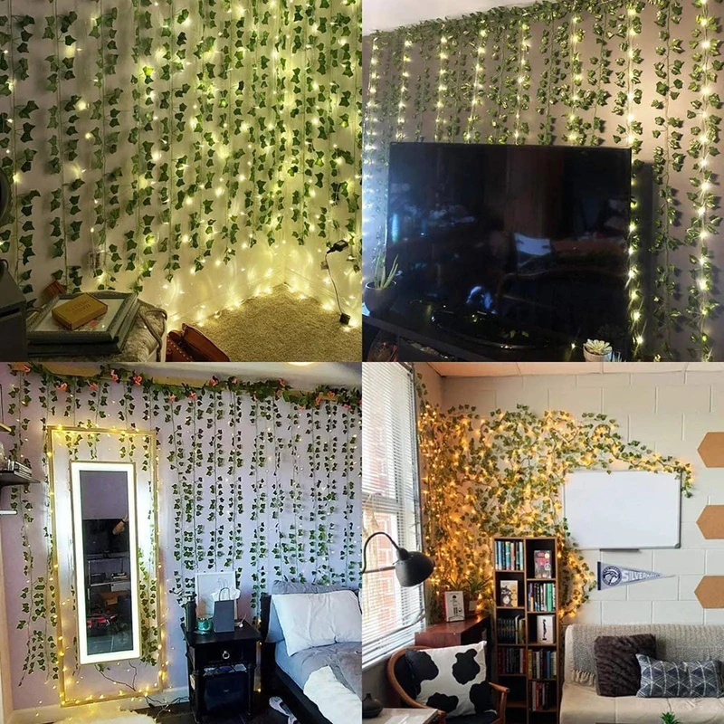 12PC Stränge Künstliche Lvy Leaf Vine Garland Gefälschte Laub Hängen Pflanzen