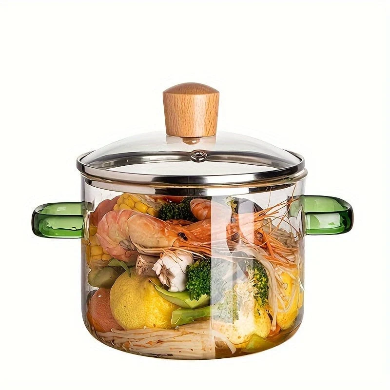 1-teiliger Topf aus Borosilikatglas, hitzebeständiger Topf mit offenem Feuer, transparenter Doppelohr-Eintopf für den Haushalt, elektrischer Topf, Kochtopf mit Ofenheizung, Suppentopf, Haushaltskochgeschirr