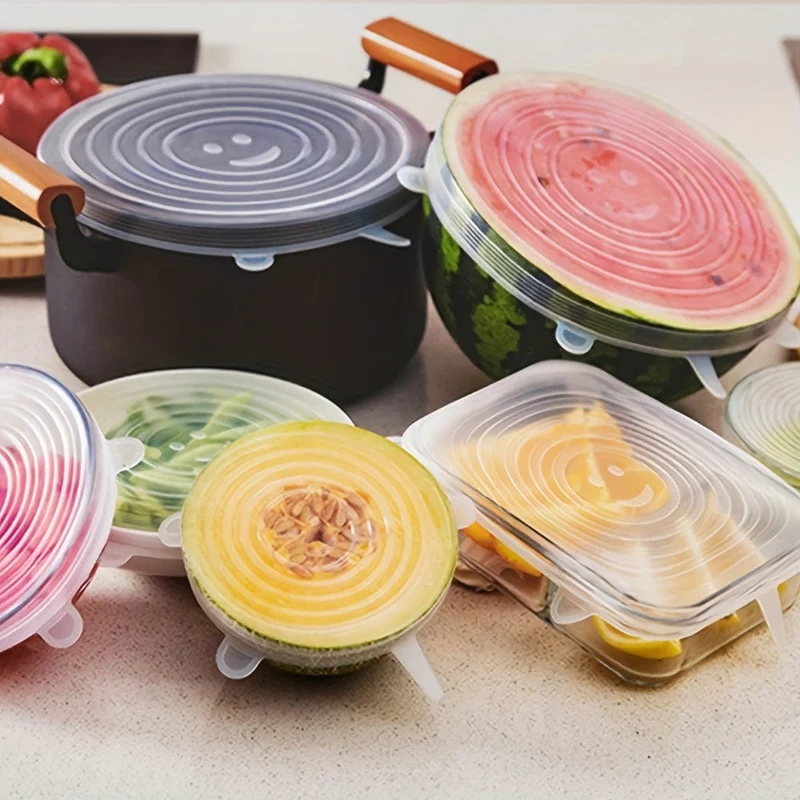 6 Stück, wiederverwendbare Silikon-Stretchdeckel – Lebensmittelqualität, 6 Größen, für Lebensmittelbehälter, Küchenhelfer und Küchenzubehör