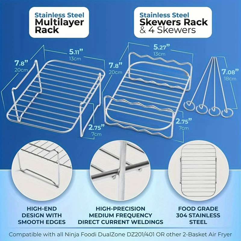 1 Stück/1 Set, Grillrost für Heißluftfritteusen, 20 cm x 13 cm, Backblech aus Edelstahl, Brat- und Grillrost, Zubehör für Heißluftfritteusen, Küchenwerkzeug