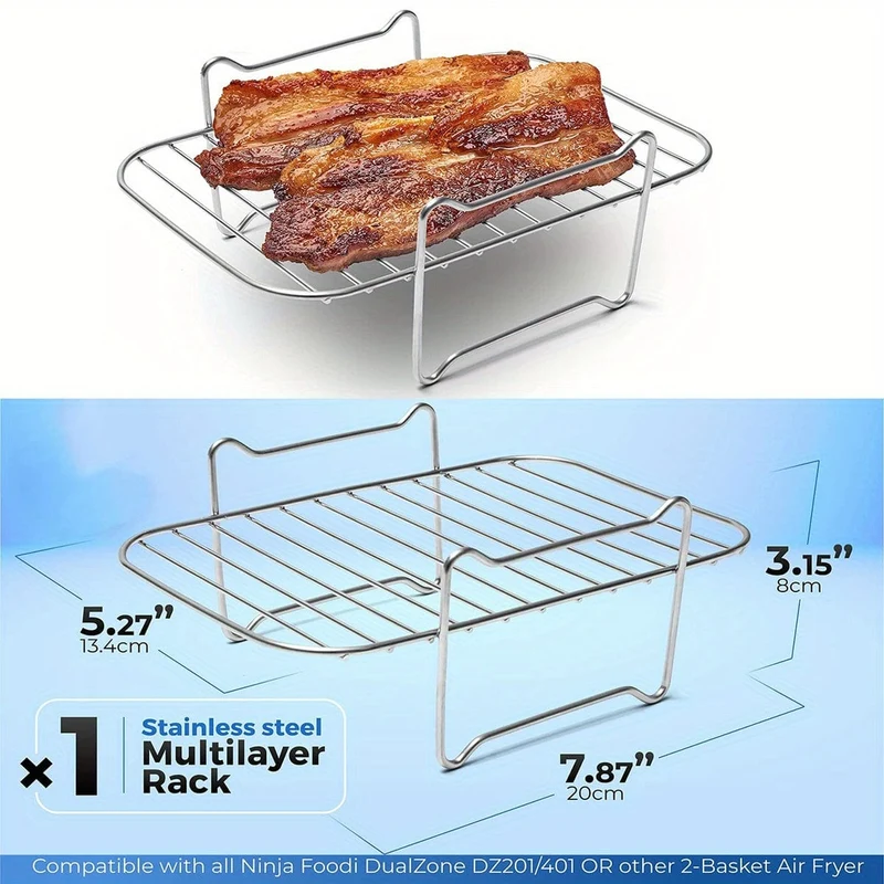 1 Stück/1 Set, Grillrost für Heißluftfritteusen, 20 cm x 13 cm, Backblech aus Edelstahl, Brat- und Grillrost, Zubehör für Heißluftfritteusen, Küchenwerkzeug