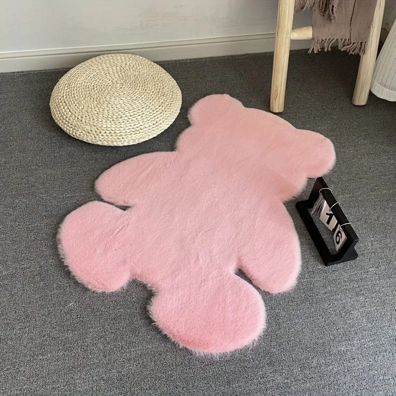 1 Stück rosa Bärenteppich, bärenförmiger Teppich, Teddybär-Teppich für Schlafzimmer, süßer, weicher, flauschiger Teppich, flauschiger, zotteliger Teppich für Kinder, Teenager, Mädchen, Zimmer, Boden, Sofa, Wohnzimmer