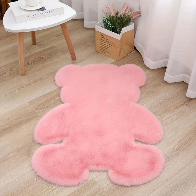 1 Stück rosa Bärenteppich, bärenförmiger Teppich, Teddybär-Teppich für Schlafzimmer, süßer, weicher, flauschiger Teppich, flauschiger, zotteliger Teppich für Kinder, Teenager, Mädchen, Zimmer, Boden, Sofa, Wohnzimmer