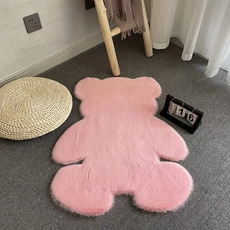 1 Stück rosa Bärenteppich, bärenförmiger Teppich, Teddybär-Teppich für Schlafzimmer, süßer, weicher, flauschiger Teppich, flauschiger, zotteliger Teppich für Kinder, Teenager, Mädchen, Zimmer, Boden, Sofa, Wohnzimmer