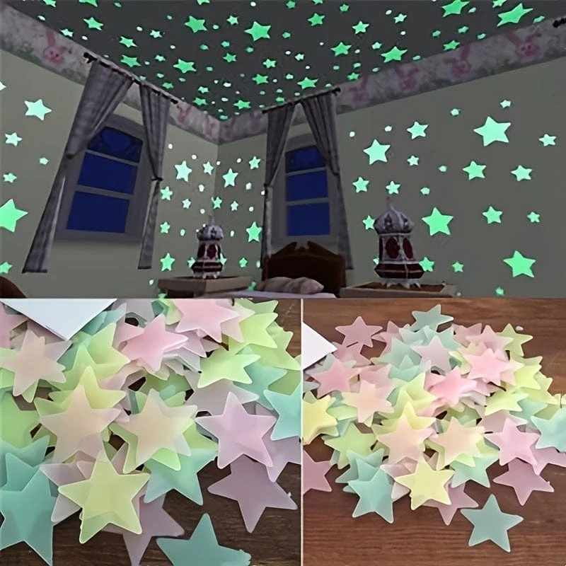 100 Stück glänzend glitzernde, leuchtende Stern-Wandaufkleber für Schlafzimmer, Wohnzimmer und Kinder – selbstklebende Raumdekoration für Teenager-Mädchen