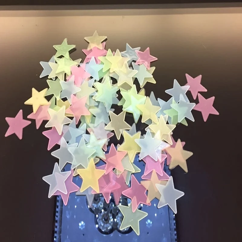 100 Stück glänzend glitzernde, leuchtende Stern-Wandaufkleber für Schlafzimmer, Wohnzimmer und Kinder – selbstklebende Raumdekoration für Teenager-Mädchen