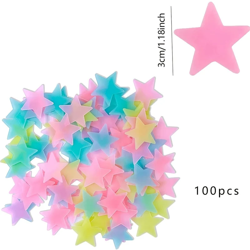 100 Stück glänzend glitzernde, leuchtende Stern-Wandaufkleber für Schlafzimmer, Wohnzimmer und Kinder – selbstklebende Raumdekoration für Teenager-Mädchen