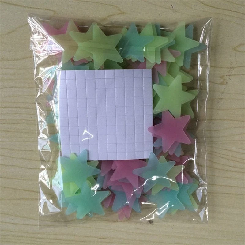 100 Stück glänzend glitzernde, leuchtende Stern-Wandaufkleber für Schlafzimmer, Wohnzimmer und Kinder – selbstklebende Raumdekoration für Teenager-Mädchen