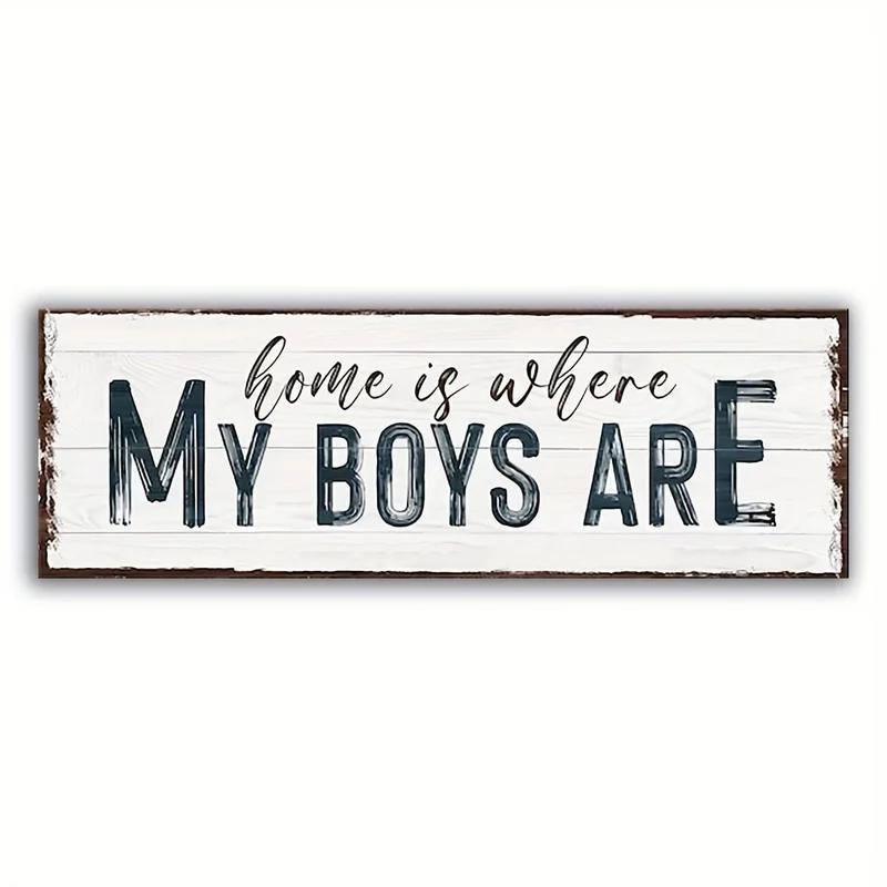 1 Stück, Familienschild, „Home Is Where My Boys“, Wandkunstschild für Zuhause, Holzschild, Türdekor, Wanddekor, Wohndekor, Raumdekor, Bauernhausdekor, Einweihungsgeschenk, Neues Zuhause