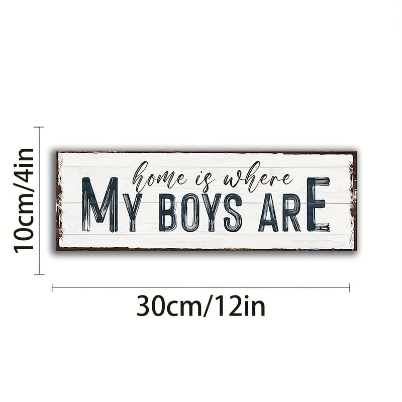 1 Stück, Familienschild, „Home Is Where My Boys“, Wandkunstschild für Zuhause, Holzschild, Türdekor, Wanddekor, Wohndekor, Raumdekor, Bauernhausdekor, Einweihungsgeschenk, Neues Zuhause