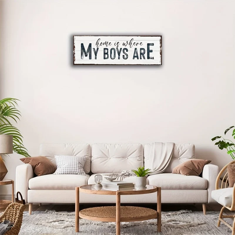 1 Stück, Familienschild, „Home Is Where My Boys“, Wandkunstschild für Zuhause, Holzschild, Türdekor, Wanddekor, Wohndekor, Raumdekor, Bauernhausdekor, Einweihungsgeschenk, Neues Zuhause