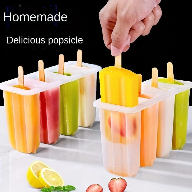 1 Stück, Eisform für am Stiel, 4 Mulden, Eisform für zu Hause, DIY, selbstgemachte Eisform für am Stiel, kreative Eisform für Kinder, Eisbox für am Stiel, Küchenhelfer für den Sommer, Küchenutensilien, Küchenzubehör, Küchenartikel für zu Hause
