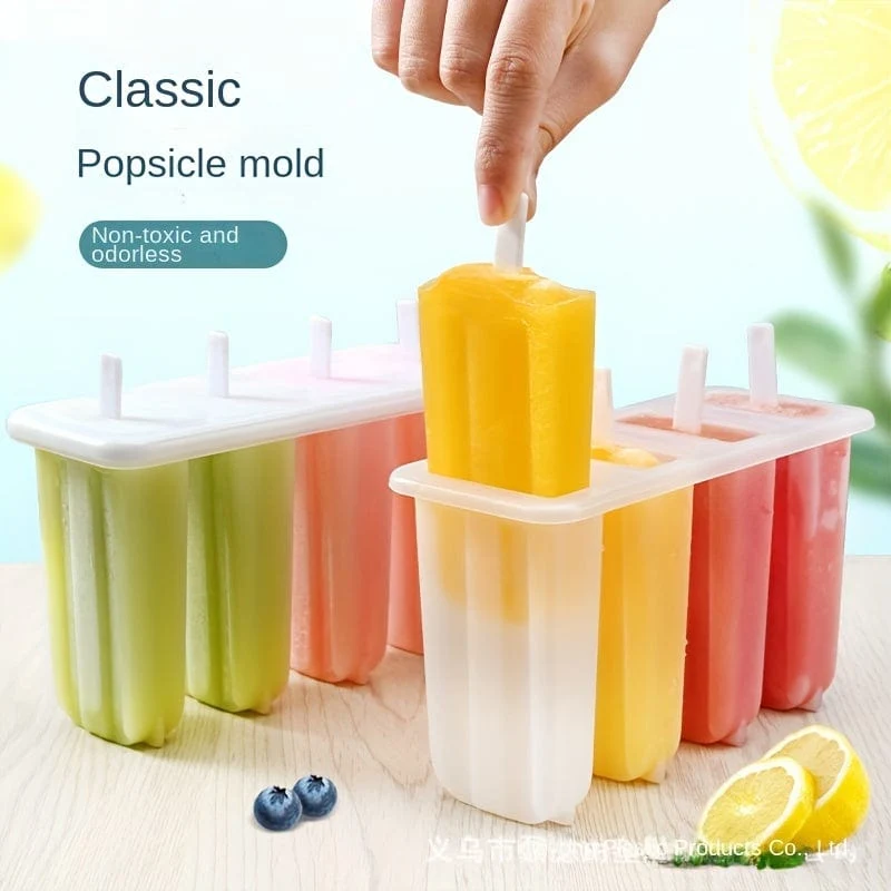 1 Stück, Eisform für am Stiel, 4 Mulden, Eisform für zu Hause, DIY, selbstgemachte Eisform für am Stiel, kreative Eisform für Kinder, Eisbox für am Stiel, Küchenhelfer für den Sommer, Küchenutensilien, Küchenzubehör, Küchenartikel für zu Hause
