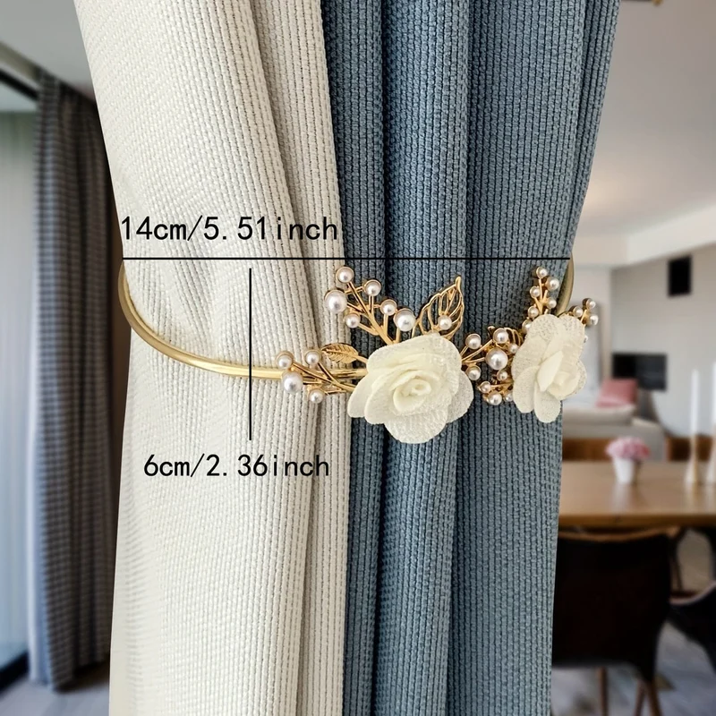 1 Stück eleganter Metall-Vorhanghalter aus Kunstperlen mit dreidimensionalem Blumendesign – perfekt für Schlafzimmer, Büro, Küche, Wohnzimmer und Arbeitszimmer – verleiht Ihrer Inneneinrichtung einen Hauch von Luxus