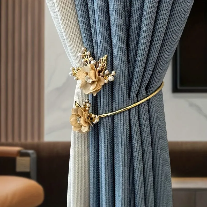 1 Stück eleganter Metall-Vorhanghalter aus Kunstperlen mit dreidimensionalem Blumendesign – perfekt für Schlafzimmer, Büro, Küche, Wohnzimmer und Arbeitszimmer – verleiht Ihrer Inneneinrichtung einen Hauch von Luxus
