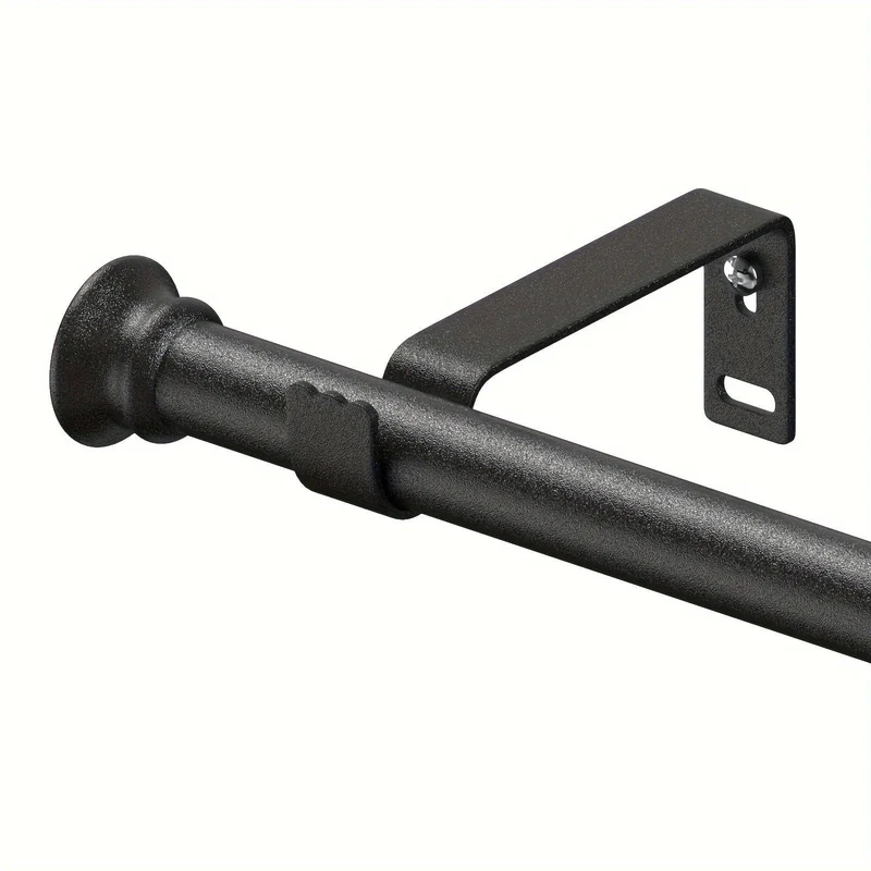 1 Stück verstellbare Gardinenstange für 30" bis 87" Fenster, 5/8 Zoll Metallstange mit Ständer, kleines Gardinenstangen-Set, moderner, schlichter dekorativer Stil, mattschwarz