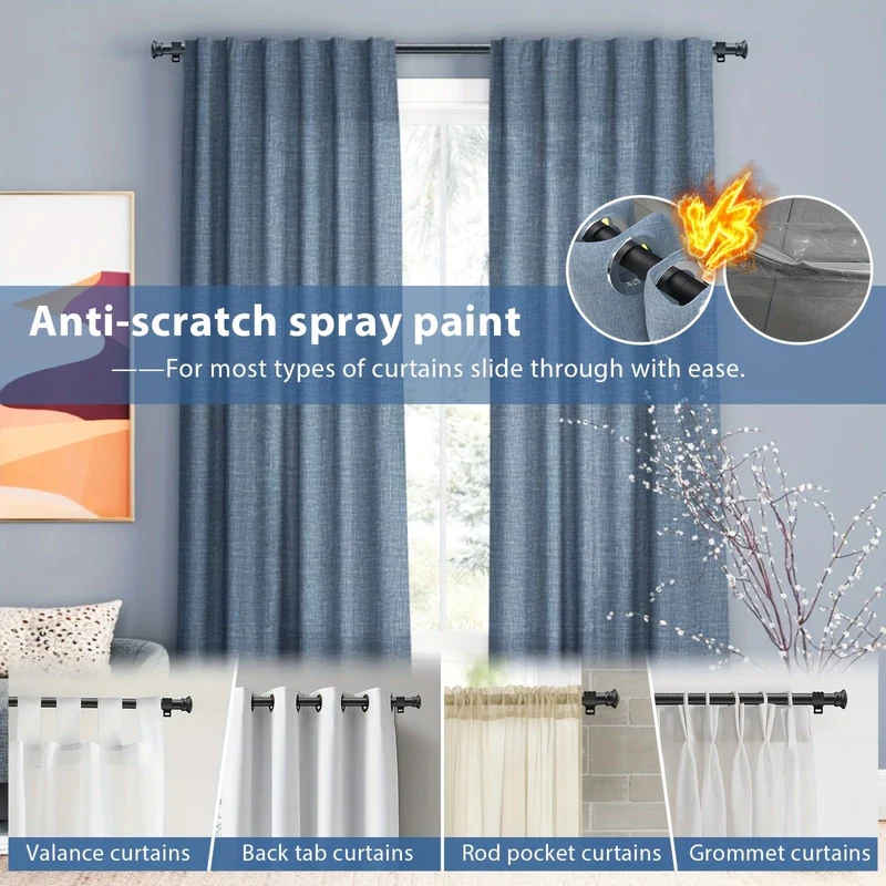 1 Stück verstellbare Gardinenstange für 30" bis 87" Fenster, 5/8 Zoll Metallstange mit Ständer, kleines Gardinenstangen-Set, moderner, schlichter dekorativer Stil, mattschwarz