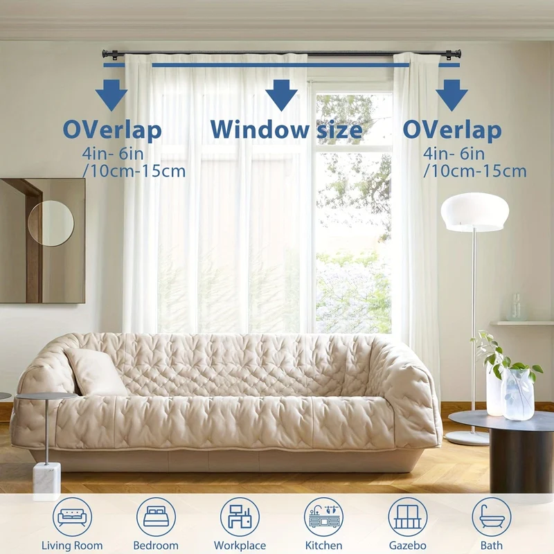 1 Stück verstellbare Gardinenstange für 30" bis 87" Fenster, 5/8 Zoll Metallstange mit Ständer, kleines Gardinenstangen-Set, moderner, schlichter dekorativer Stil, mattschwarz