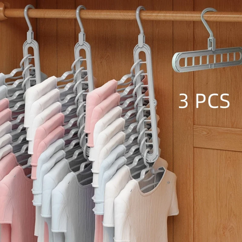 3 Stück hängende 9-Loch-Kleiderbügel, faltbarer, robuster Wäscheständer, platzsparender Haushalts-Organizer für Schlafzimmer, Schrank, Kleiderschrank, Zuhause, Wohnheim