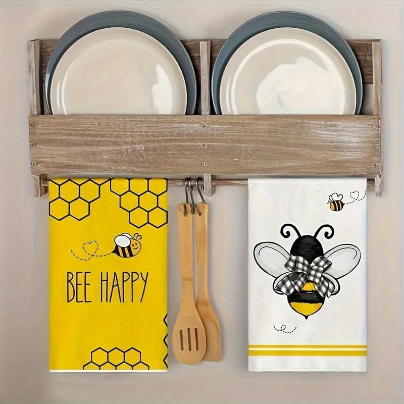 2 Stück, Handtücher, Küchengeschirrtücher mit niedlichem Bienenmuster, Cartoon-Stil, gelbes Wischhandtuch, Küchendekorationshandtuch, Geschenk für Nachbarn, Reinigungsmittel