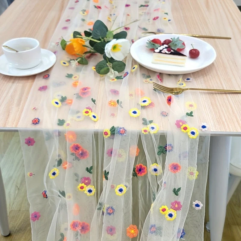 1 Stück, Tischdecke, pastoraler Stil, Stickerei, Kunsthandwerk, bunte Blumenspitze, geeignet für Hochzeitsdekoration, Garten im Freien, Küche, Wohnzimmer, Esstisch, Balkon, Couchtisch, Heimdekoration