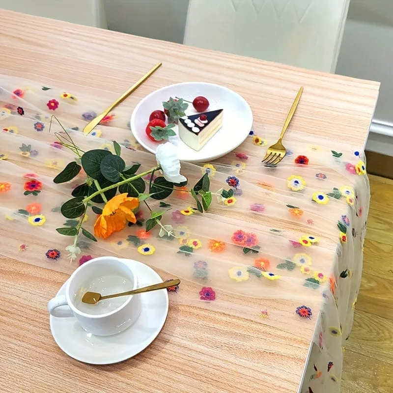 1 Stück, Tischdecke, pastoraler Stil, Stickerei, Kunsthandwerk, bunte Blumenspitze, geeignet für Hochzeitsdekoration, Garten im Freien, Küche, Wohnzimmer, Esstisch, Balkon, Couchtisch, Heimdekoration