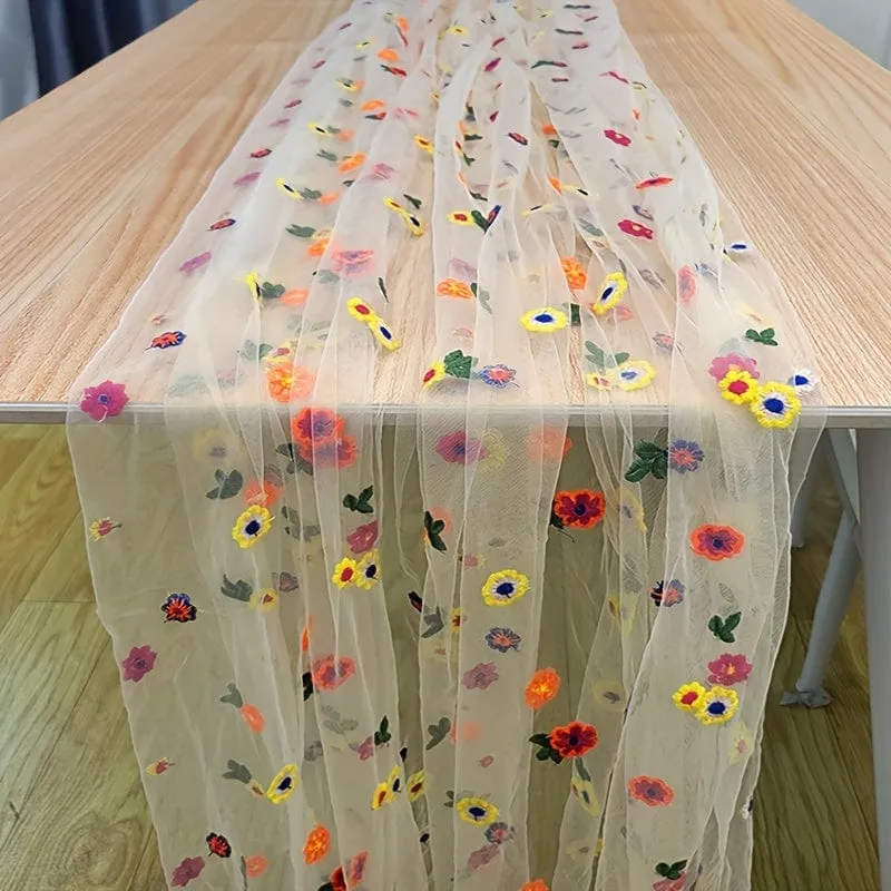 1 Stück, Tischdecke, pastoraler Stil, Stickerei, Kunsthandwerk, bunte Blumenspitze, geeignet für Hochzeitsdekoration, Garten im Freien, Küche, Wohnzimmer, Esstisch, Balkon, Couchtisch, Heimdekoration