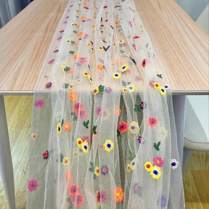1 Stück, Tischdecke, pastoraler Stil, Stickerei, Kunsthandwerk, bunte Blumenspitze, geeignet für Hochzeitsdekoration, Garten im Freien, Küche, Wohnzimmer, Esstisch, Balkon, Couchtisch, Heimdekoration