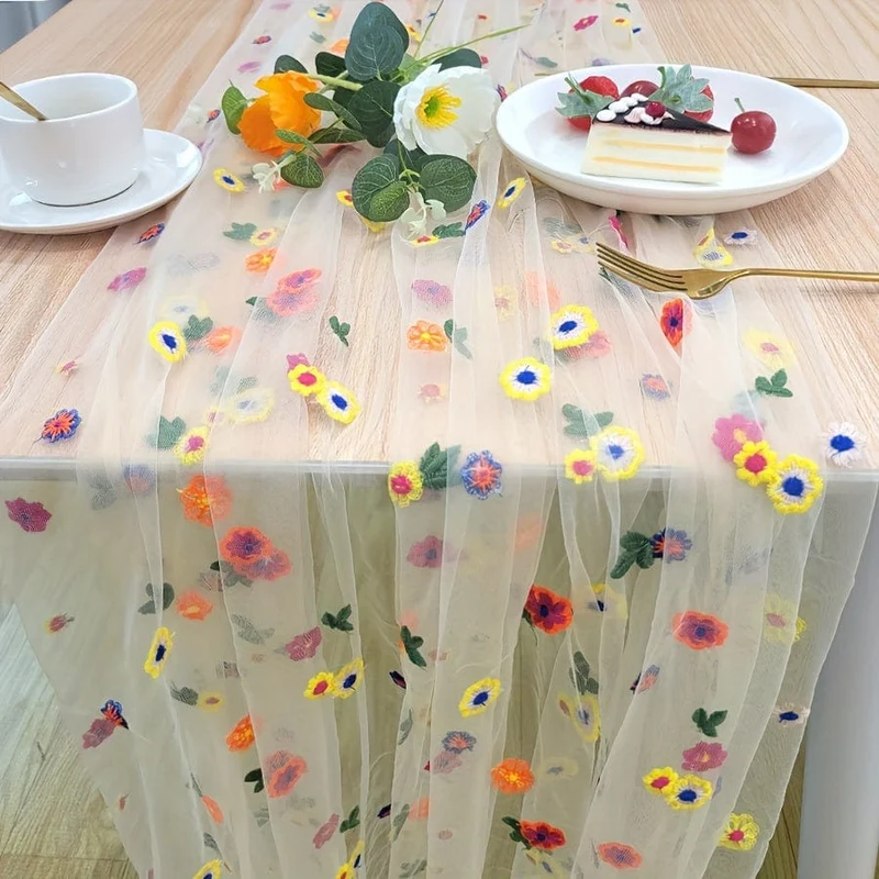 1 Stück, Tischdecke, pastoraler Stil, Stickerei, Kunsthandwerk, bunte Blumenspitze, geeignet für Hochzeitsdekoration, Garten im Freien, Küche, Wohnzimmer, Esstisch, Balkon, Couchtisch, Heimdekoration