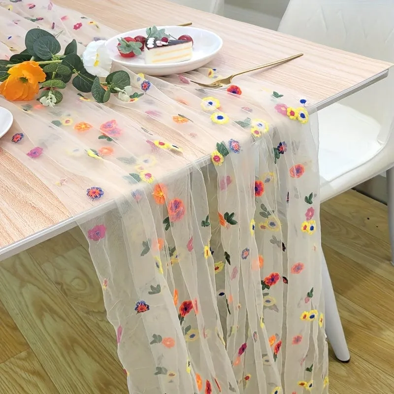 1 Stück, Tischdecke, pastoraler Stil, Stickerei, Kunsthandwerk, bunte Blumenspitze, geeignet für Hochzeitsdekoration, Garten im Freien, Küche, Wohnzimmer, Esstisch, Balkon, Couchtisch, Heimdekoration