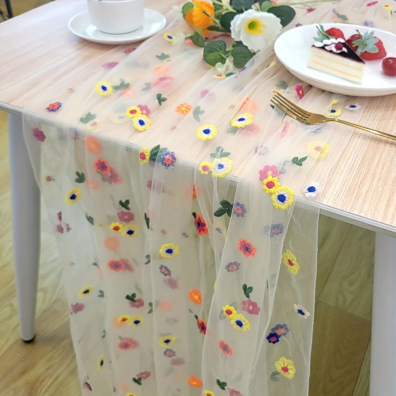 1 Stück, Tischdecke, pastoraler Stil, Stickerei, Kunsthandwerk, bunte Blumenspitze, geeignet für Hochzeitsdekoration, Garten im Freien, Küche, Wohnzimmer, Esstisch, Balkon, Couchtisch, Heimdekoration