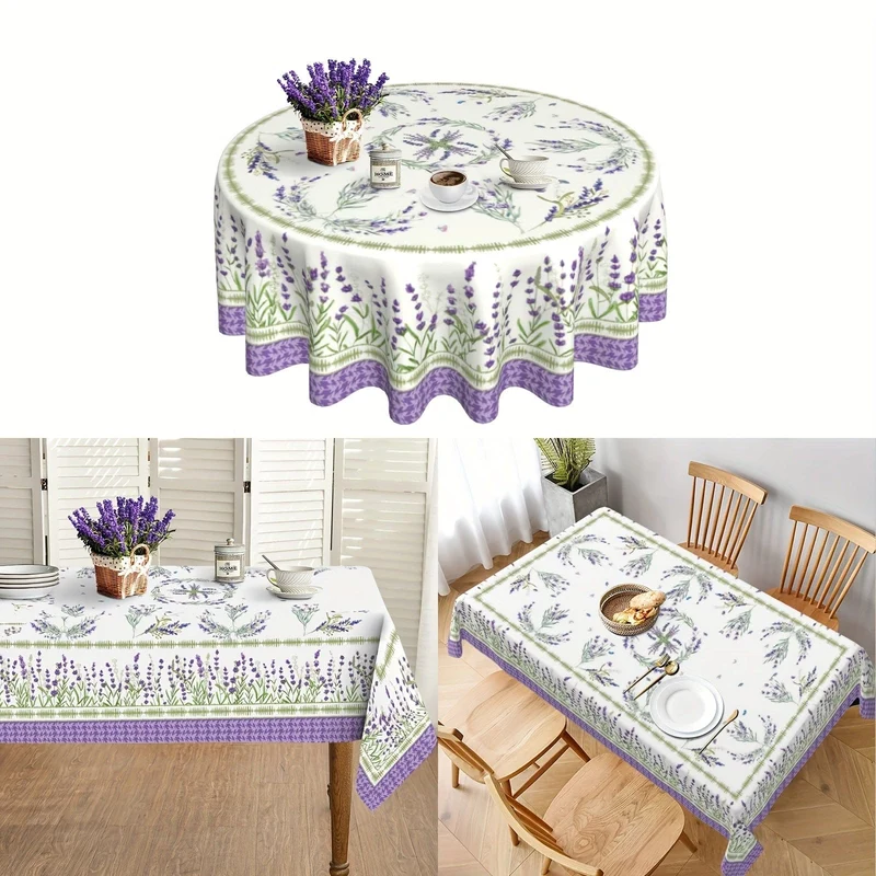 1 Stück, Polyester-Tischdecke, Frühlings-/Sommer-Lavendel-Tischdecke, Tischdecke mit Fliederfeld-Motiv, flecken- und knitterfreie Tischdecke, für die Dekoration von Esszimmerpartys zu Hause, Küche, Geschenk