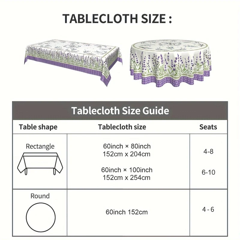 1 Stück, Polyester-Tischdecke, Frühlings-/Sommer-Lavendel-Tischdecke, Tischdecke mit Fliederfeld-Motiv, flecken- und knitterfreie Tischdecke, für die Dekoration von Esszimmerpartys zu Hause, Küche, Geschenk