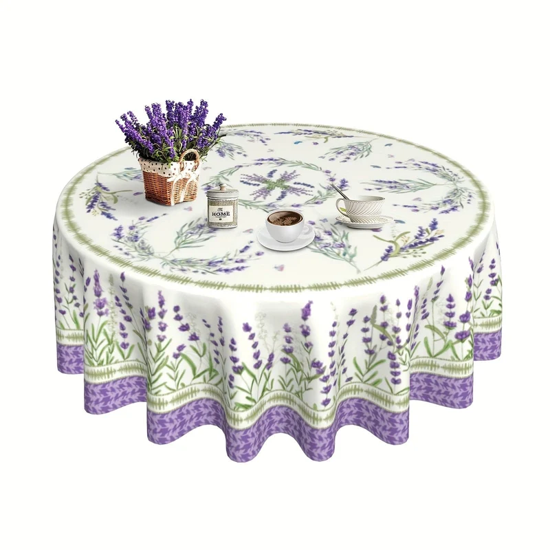 1 Stück, Polyester-Tischdecke, Frühlings-/Sommer-Lavendel-Tischdecke, Tischdecke mit Fliederfeld-Motiv, flecken- und knitterfreie Tischdecke, für die Dekoration von Esszimmerpartys zu Hause, Küche, Geschenk
