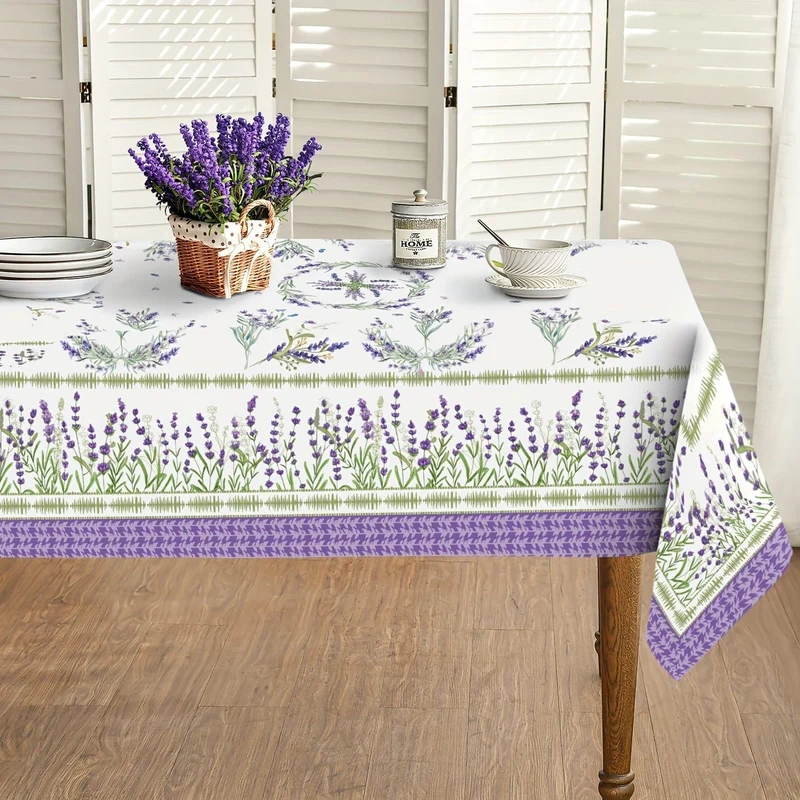 1 Stück, Polyester-Tischdecke, Frühlings-/Sommer-Lavendel-Tischdecke, Tischdecke mit Fliederfeld-Motiv, flecken- und knitterfreie Tischdecke, für die Dekoration von Esszimmerpartys zu Hause, Küche, Geschenk