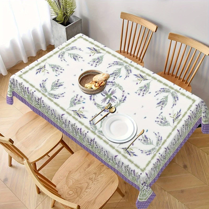 1 Stück, Polyester-Tischdecke, Frühlings-/Sommer-Lavendel-Tischdecke, Tischdecke mit Fliederfeld-Motiv, flecken- und knitterfreie Tischdecke, für die Dekoration von Esszimmerpartys zu Hause, Küche, Geschenk